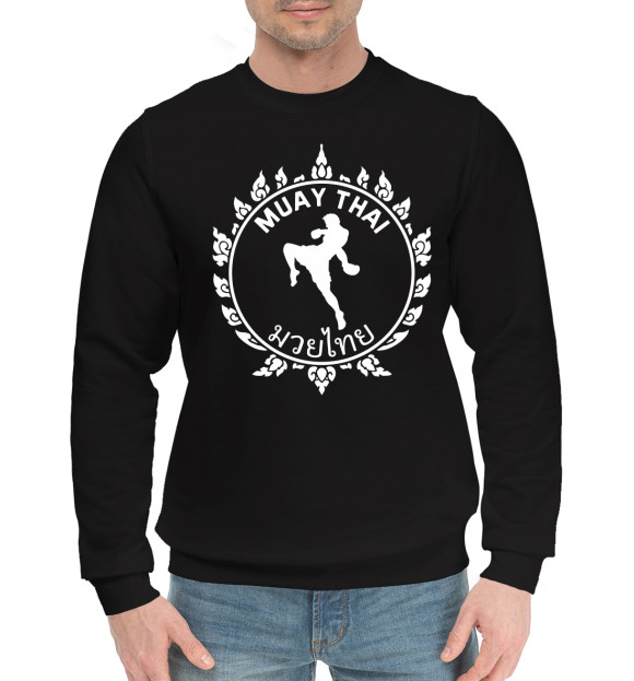 Мужской хлопковый свитшот с изображением Муай Тай цвета Черный