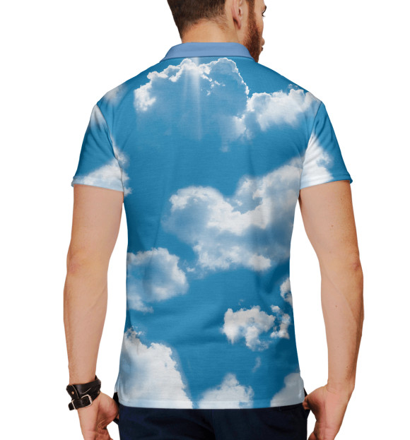 Мужское поло с изображением Небо в облаках цвета Белый