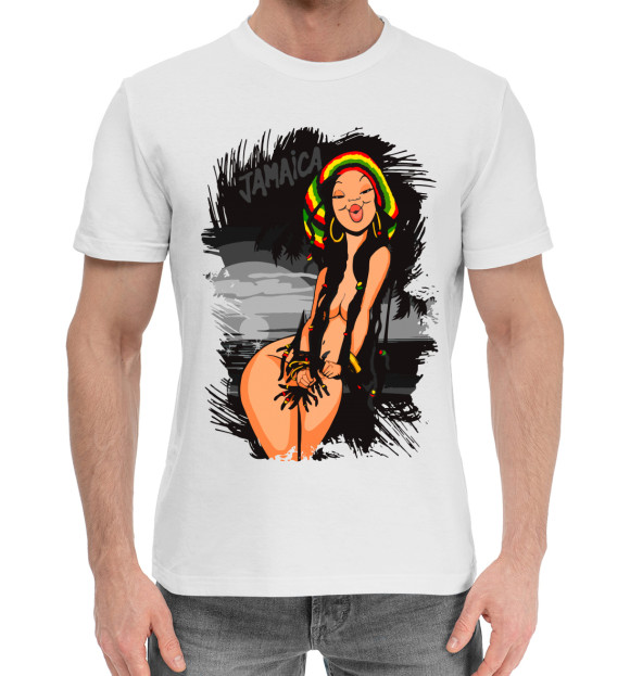 Мужская хлопковая футболка с изображением Jamaica girl цвета Белый