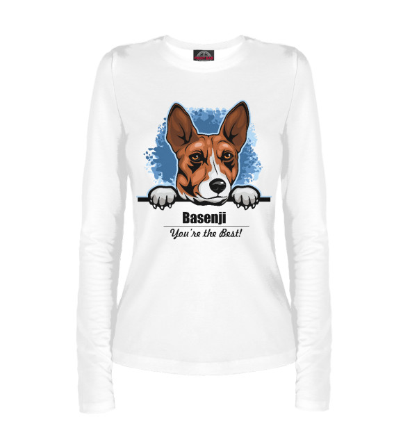 Женский лонгслив с изображением Басенджи (Basenji) цвета Белый