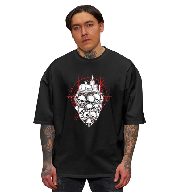Мужская футболка оверсайз с изображением Кремлёвский хорор цвета Черный