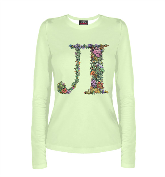 Женский лонгслив с изображением Буква л растительная цвета Белый