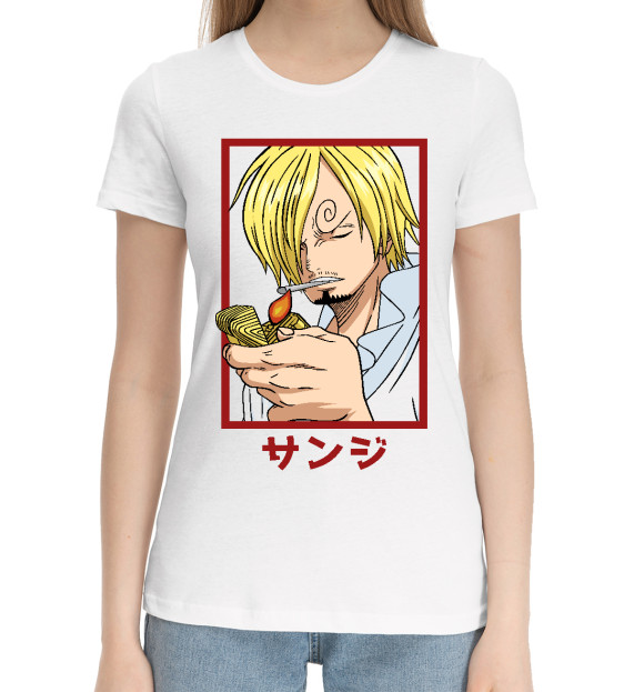 Женская хлопковая футболка с изображением Санджи цвета Белый