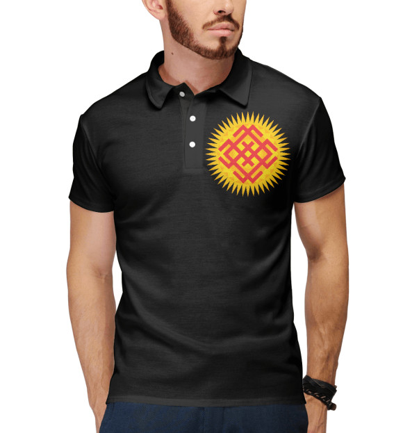 Мужское поло с изображением Символ славян в солнце цвета Белый