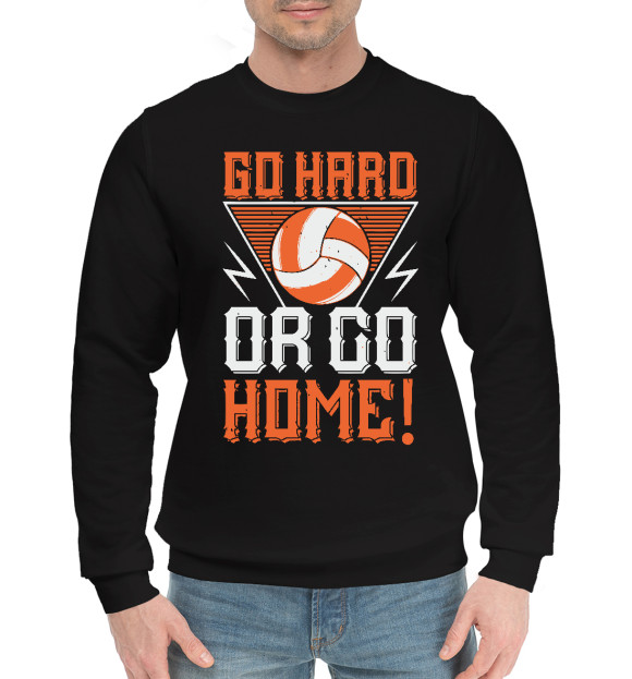 Мужской хлопковый свитшот с изображением Go Hard цвета Черный