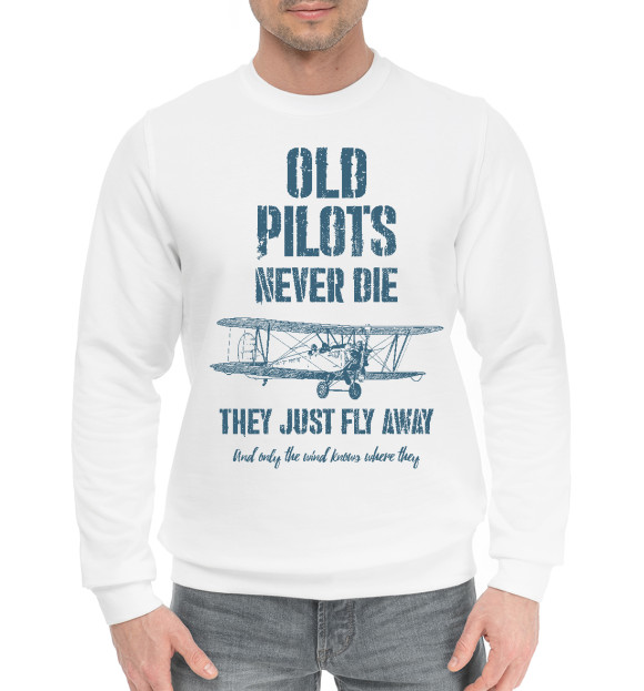 Мужской хлопковый свитшот с изображением Старые пилоты не умирают цвета Белый