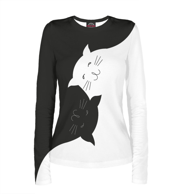 Женский лонгслив с притом Коты Инь Янь цвета Белый Женский лонгслив с изображением Коты Инь Янь цвета Белый