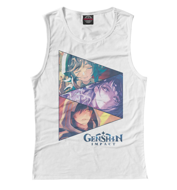 Женская майка с изображением Венти, Райдэн, Чжун Ли цвета Белый