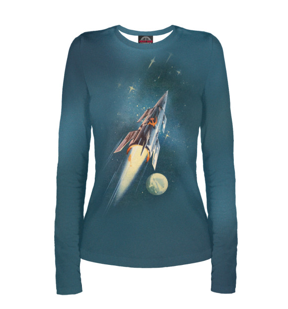 Женский лонгслив с изображением Наш Космос.Ретро. цвета Белый