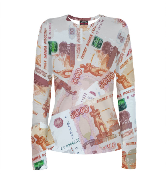Женский лонгслив с изображением 5 тысяч рублей цвета Белый