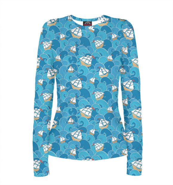 Женский лонгслив с изображением Волны цвета Белый