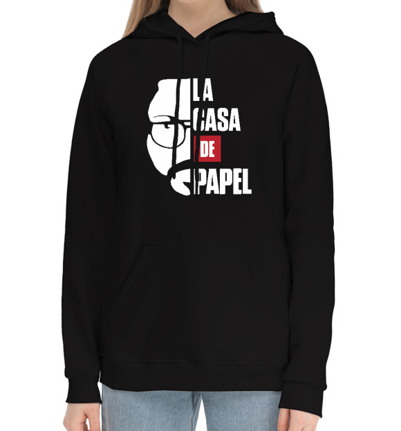Женский хлопковый худи с изображением La Casa De Papel цвета Черный