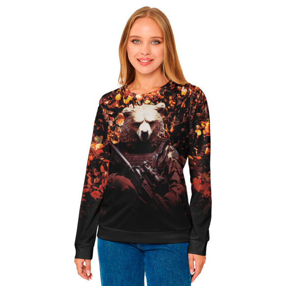 Женский свитшот с изображением Медведь с автоматом цвета Белый