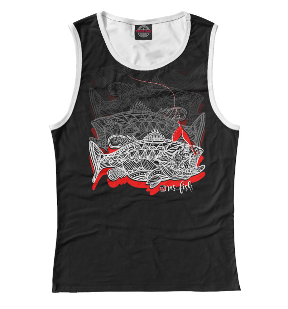 Женская майка с притом Окуни black edition цвета Белый Женская майка с изображением Окуни black edition цвета Белый