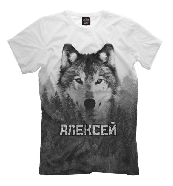 Мужская футболка с изображением Волк над лесом - Алексей цвета Белый