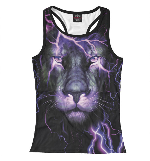 Женская майка-борцовка с изображением Неоновый лев \ Neon lion цвета Белый