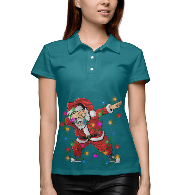 Женское поло с изображением Санта Клаус и гирлянда цвета Белый