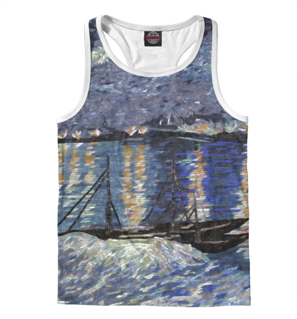 Мужская майка-борцовка с изображением Вангог цвета Белый