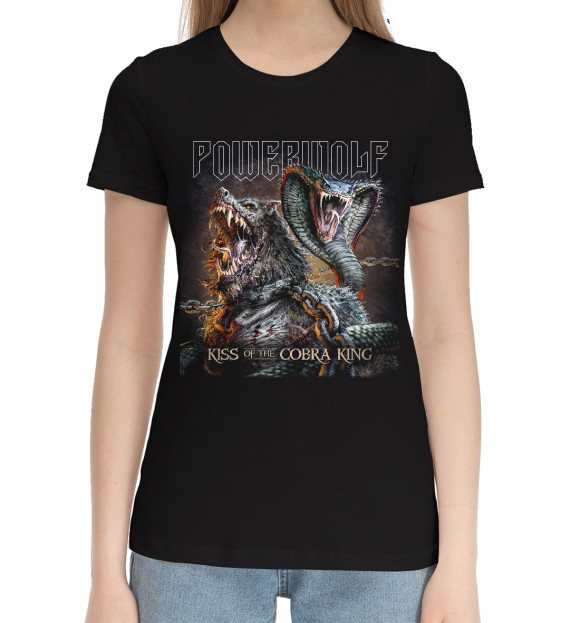 Женская хлопковая футболка с изображением Powerwolf цвета Черный