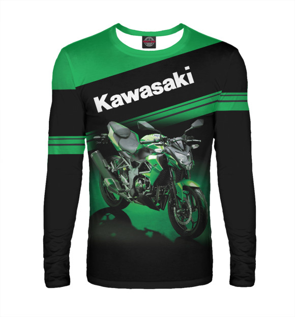 Мужской лонгслив с изображением Kawasaki цвета Белый
