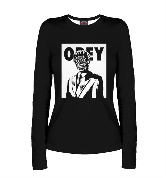 Женский лонгслив с изображением OBEY Black цвета Белый