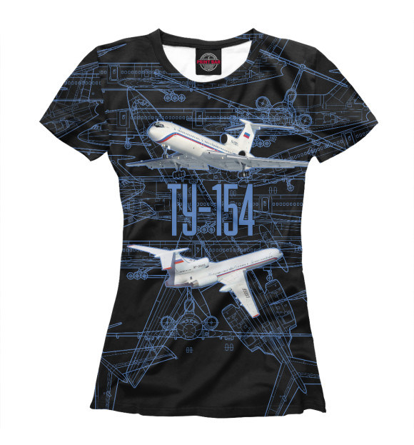 Женская футболка с изображением Ту-154 Пассажирский авиалайнер цвета Белый