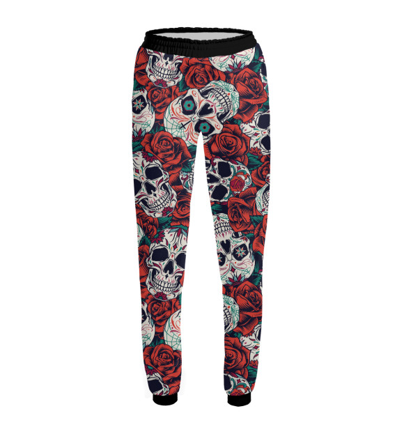 Женские спортивные штаны с изображением Черепа в Розах цвета Белый