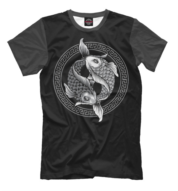 Мужская футболка с изображением Рыбный Инь Янь цвета Белый