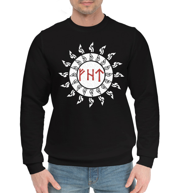 Мужской хлопковый свитшот с изображением Руны удачи и победы цвета Черный