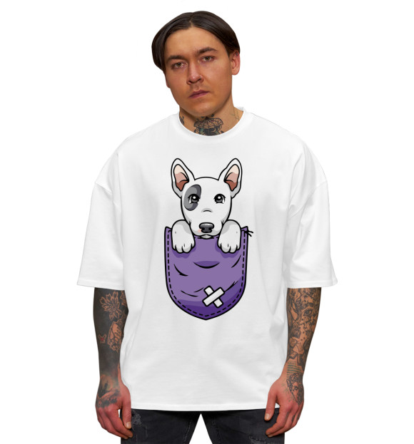 Мужская футболка оверсайз с изображением Puppy цвета Белый