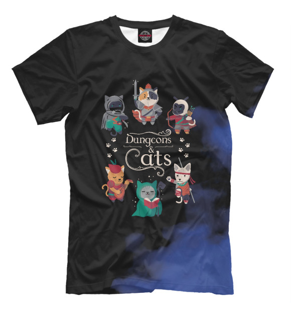 Мужская футболка с изображением Dungeons and cats цвета Белый