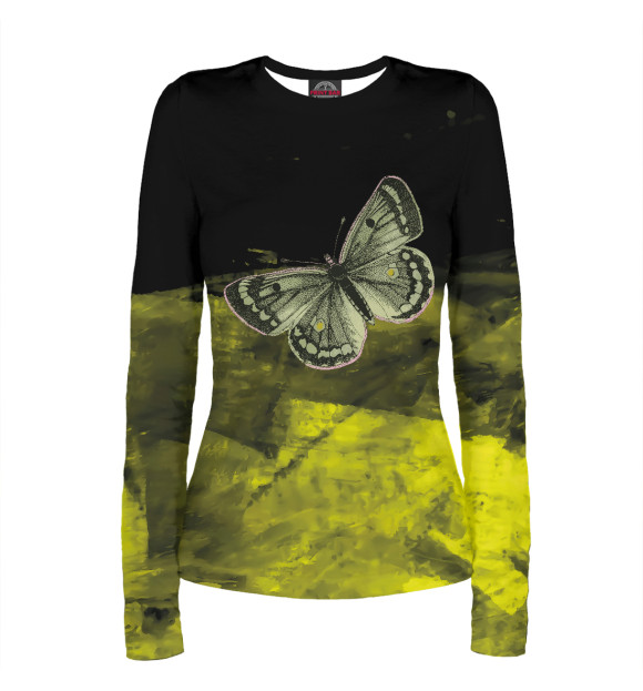 Женский лонгслив с изображением Vintage green butterfly цвета Белый