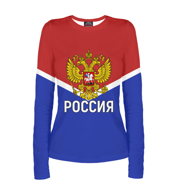 Женский лонгслив с изображением Россия цвета Белый
