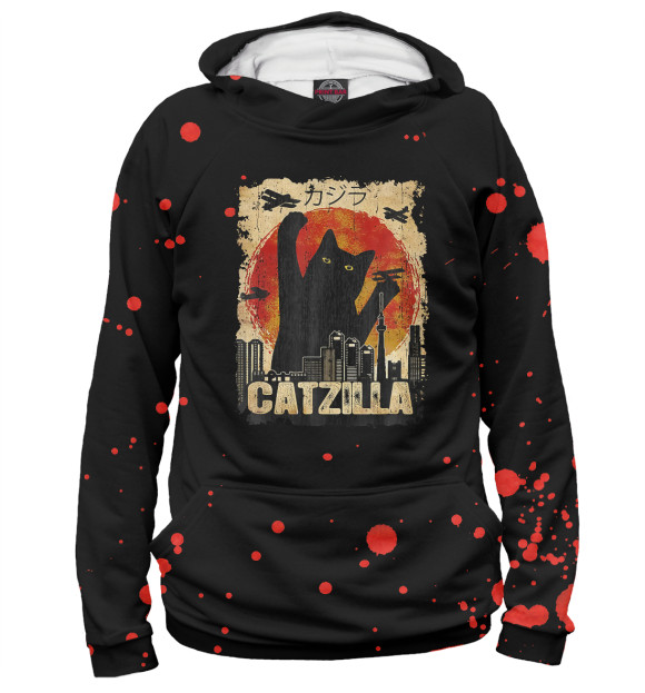 Мужское худи с изображением Catzilla цвета Белый
