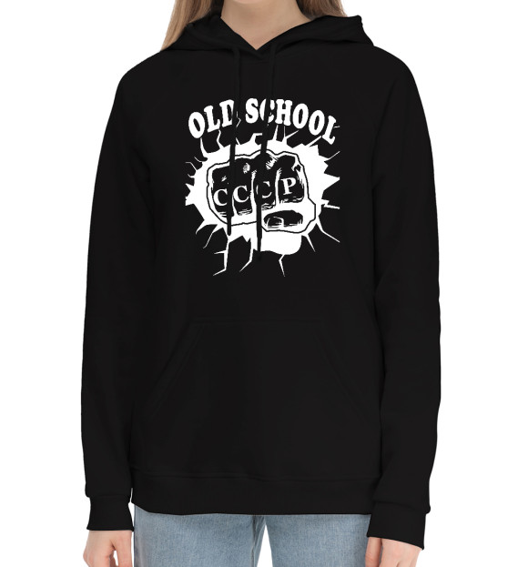 Женский хлопковый худи с изображением Old School цвета Черный