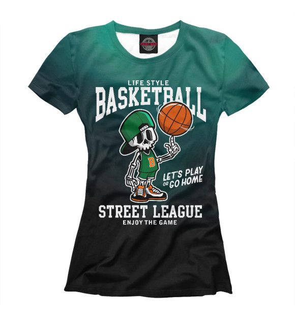 Женская футболка с изображением Skeleton Basketball Street цвета Белый