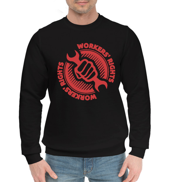 Мужской хлопковый свитшот с изображением Права рабочих цвета Черный