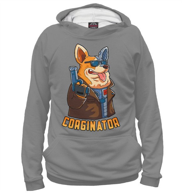 Мужское худи с изображением Corginator цвета Белый