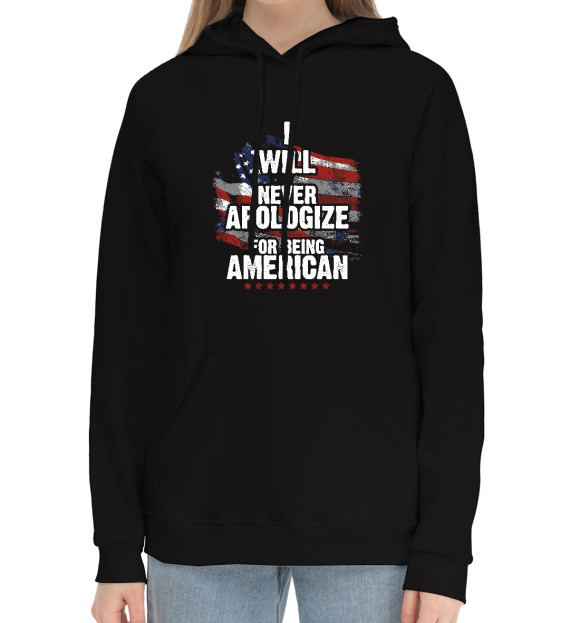 Женский хлопковый худи с изображением Я Американец цвета Черный