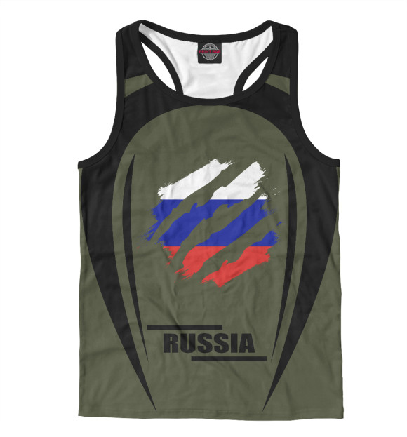 Мужская майка-борцовка с изображением RUSSIA на зелёном фоне цвета Белый