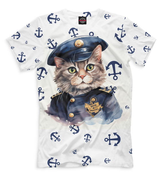 Футболка для мальчиков с изображением Кот ВМФ цвета Белый