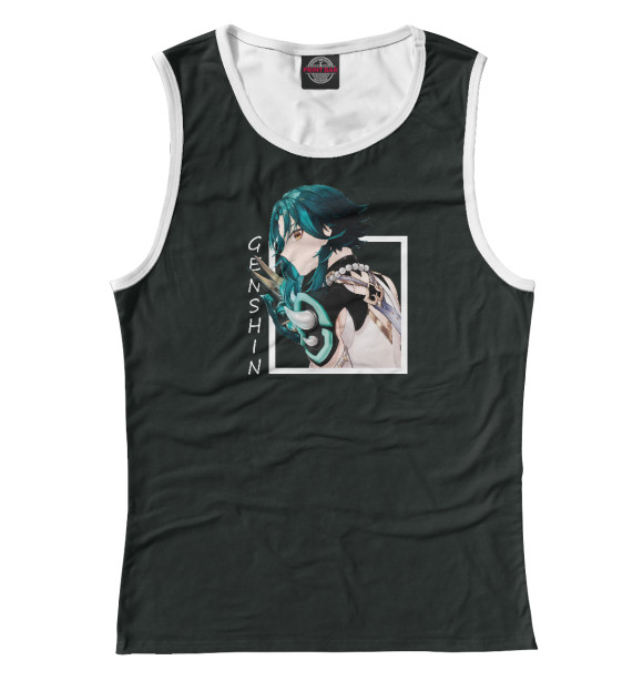 Майка для девочки с притом Сяо. Genshin Impact цвета Белый Майка для девочки с изображением Сяо. Genshin Impact цвета Белый