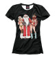 Женская футболка Дед Мороз и Снегурочки черный фон