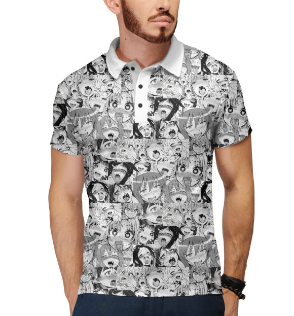 Мужское поло с изображением Ahegao (Ахегао) цвета Белый