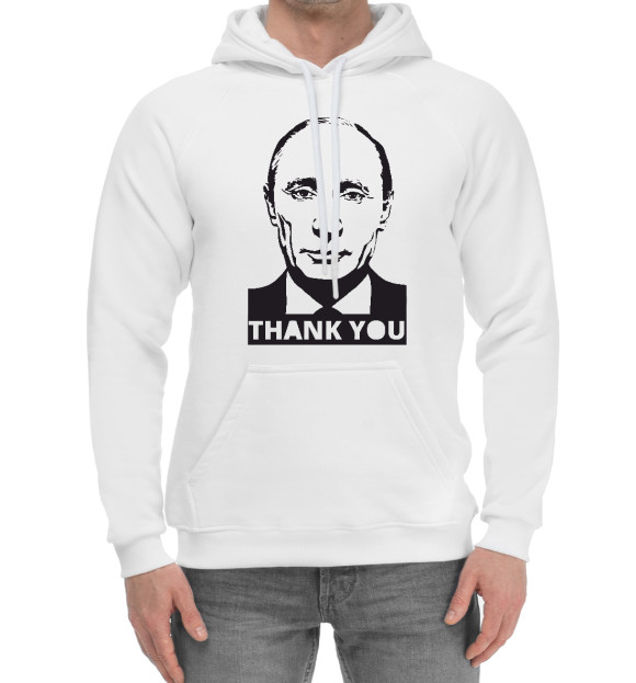 Мужской хлопковый худи с изображением Putin - Thank You цвета Белый