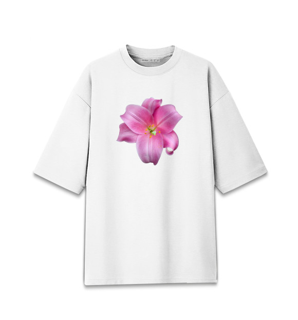 Мужская футболка оверсайз с притом Розовый цветок цвета Белый Мужская футболка оверсайз с изображением Розовый цветок цвета Белый
