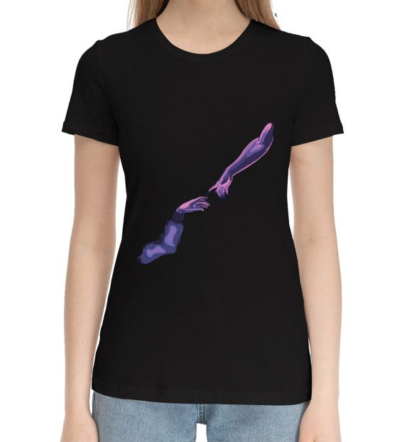 Женская хлопковая футболка с притом Искусство цвета Черный Женская хлопковая футболка с изображением Искусство цвета Черный