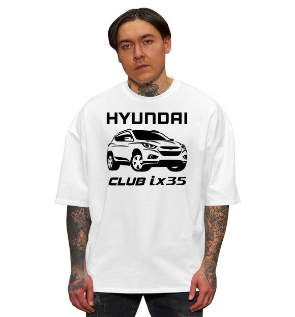 Мужская футболка оверсайз с изображением HYUNDAI цвета Белый