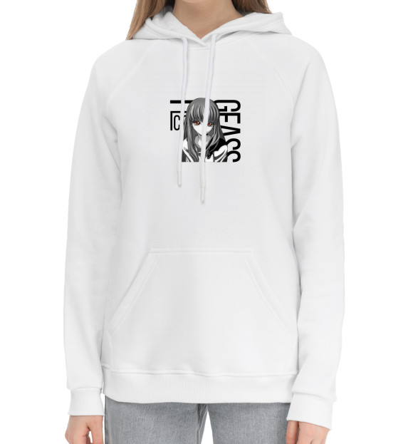 Женский хлопковый худи с притом Код Гиас цвета Белый Женский хлопковый худи с изображением Код Гиас цвета Белый