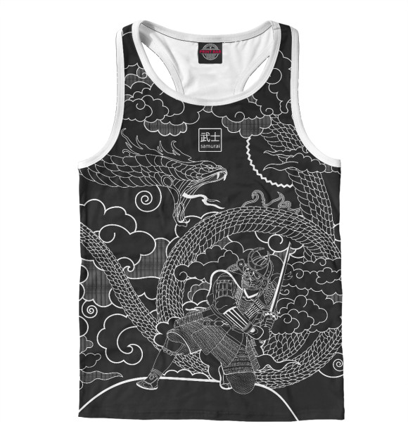 Мужская майка-борцовка с изображением Самурай и дракон цвета Белый